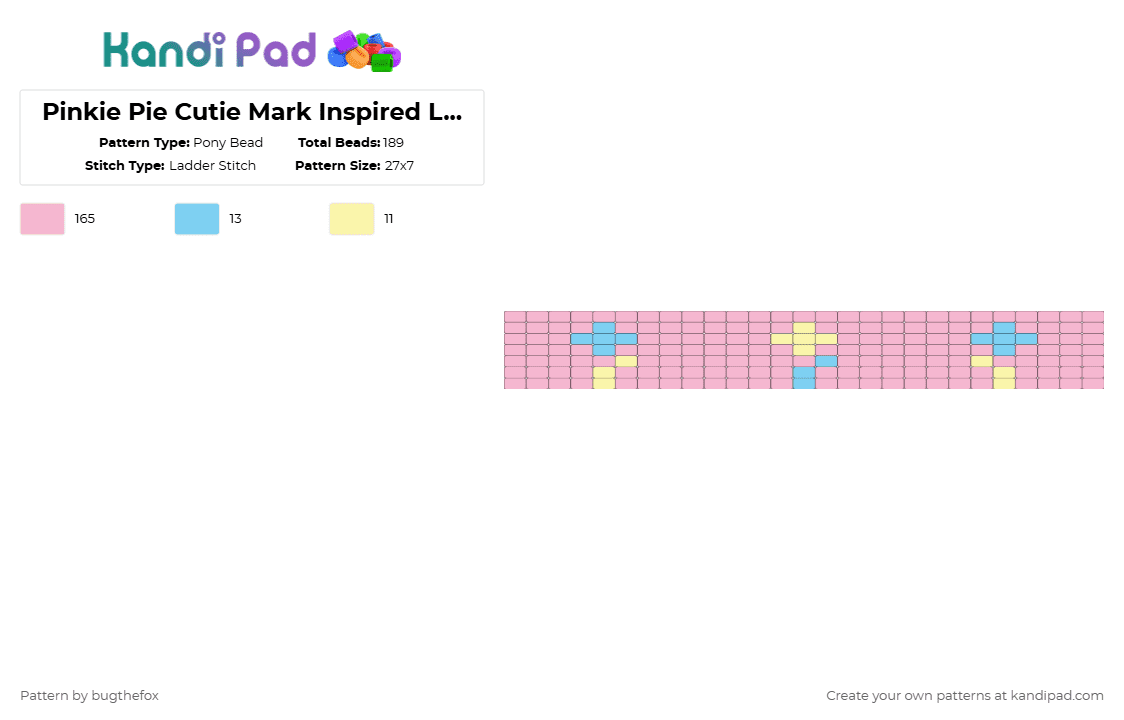 Pinkie Pie Cutie Mark Inspired Ladder Cuff - Pony Bead Pattern by bugthefox on Kandi Pad - pink,pinkie,pie,pinkiepie,cutiemark,inspired,ladder,cuff,mylittlepony