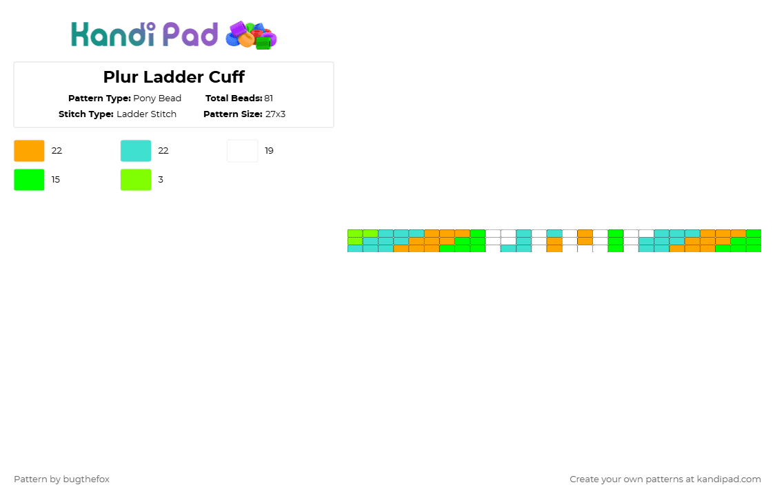Plur Ladder Cuff - Pony Bead Pattern by bugthefox on Kandi Pad - orange,light blue,plur,rave,scene,ladder,cuff,green,blue