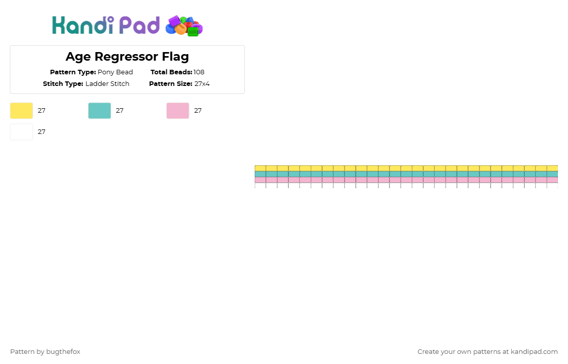 Age Regressor Flag - Pony Bead Pattern by bugthefox on Kandi Pad - yellow,teal,pink,agere,age,reggression,flag,blue,white