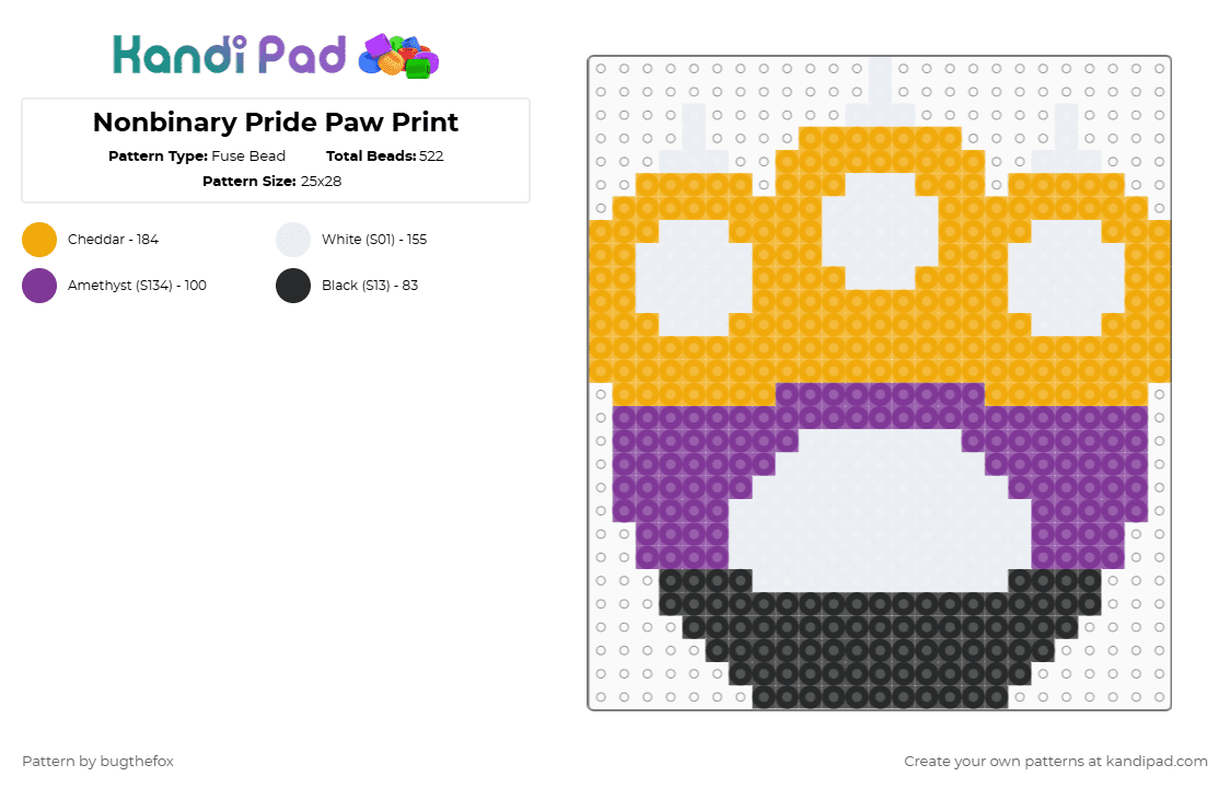 Nonbinary Pride Paw Print - Fuse Bead Pattern by bugthefox on Kandi Pad - orange,pink,nonbinary,pride,paw,print,kandi,lgbtqia,flag,therian