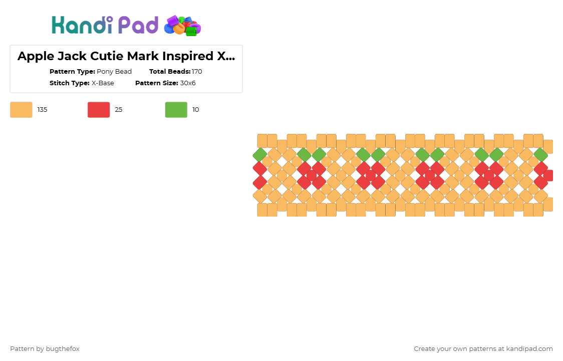 Apple Jack Cutie Mark Inspired X Cuff - Pony Bead Pattern by bugthefox on Kandi Pad - orange,apple,jack,apple jack,cutie mark,inspired,x,cuff,my little pony