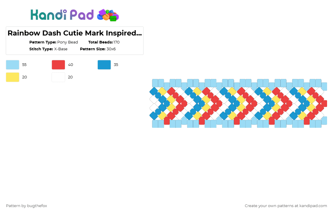Rainbow Dash Cutie Mark Inspired  X Cuff - Pony Bead Pattern by bugthefox on Kandi Pad - light blue,rainbow,dash,rainbow dash,cutie mark,my little pony,mane six,x cuff,inspired