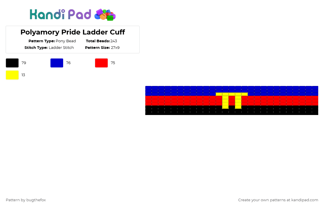 Polyamory Pride Ladder Cuff - Pony Bead Pattern by bugthefox on Kandi Pad - purple,red,polyamory,pride,ladder,cuff,lgbtqia,gay,flag,kandi
