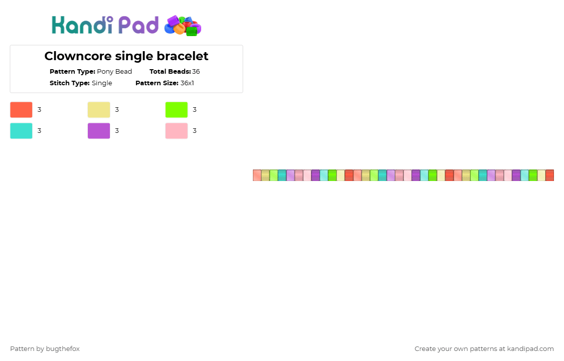 Clowncore single bracelet - Pony Bead Pattern by bugthefox on Kandi Pad - pink,clowncore,single,bracelet,cute