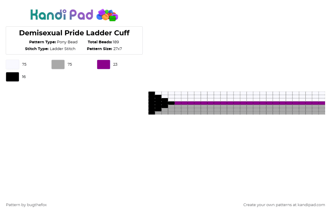 Demisexual Pride Ladder Cuff - Pony Bead Pattern by bugthefox on Kandi Pad - beige,demisexual,pride,ladder,cuff,kandi,lgbtqia,demi,gay