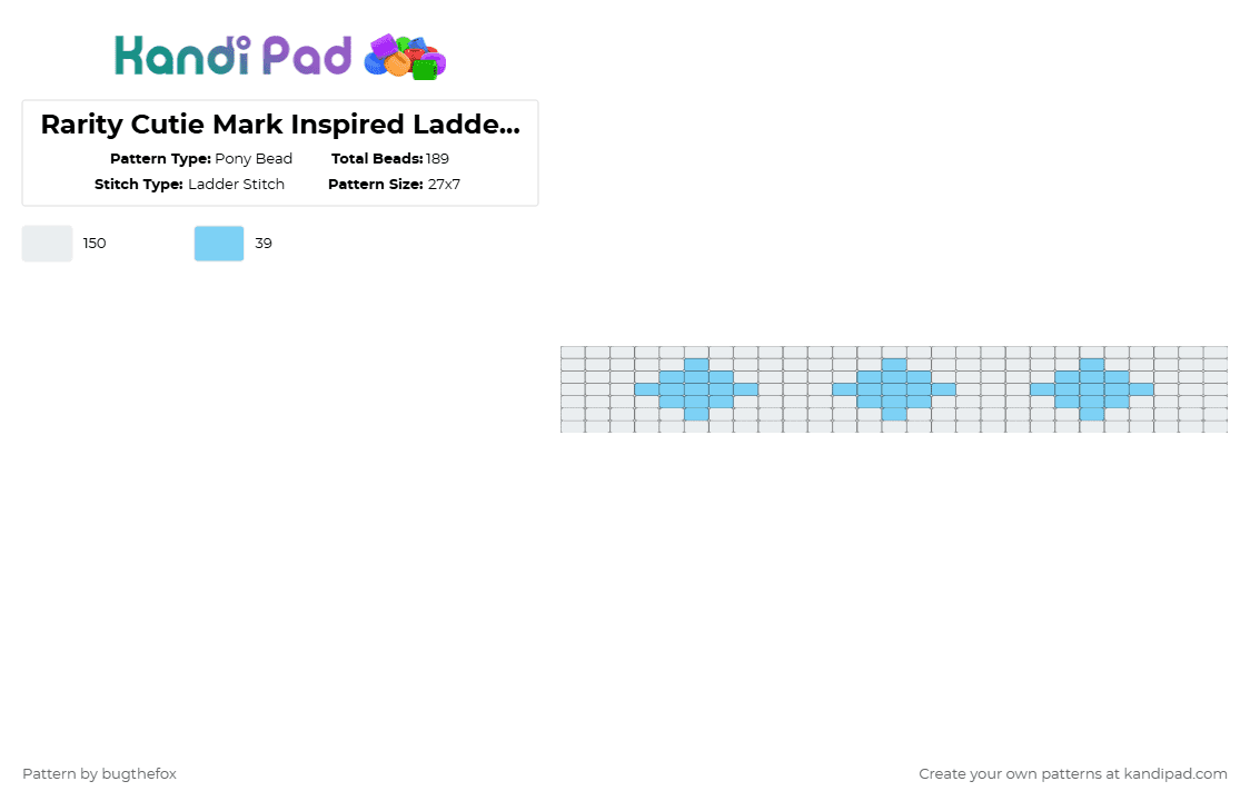 Rarity Cutie Mark Inspired Ladder Cuff - Pony Bead Pattern by bugthefox on Kandi Pad - white,rarity,cutie,mark,cutiemark,inspired,ladder,cuff,mylitlepony