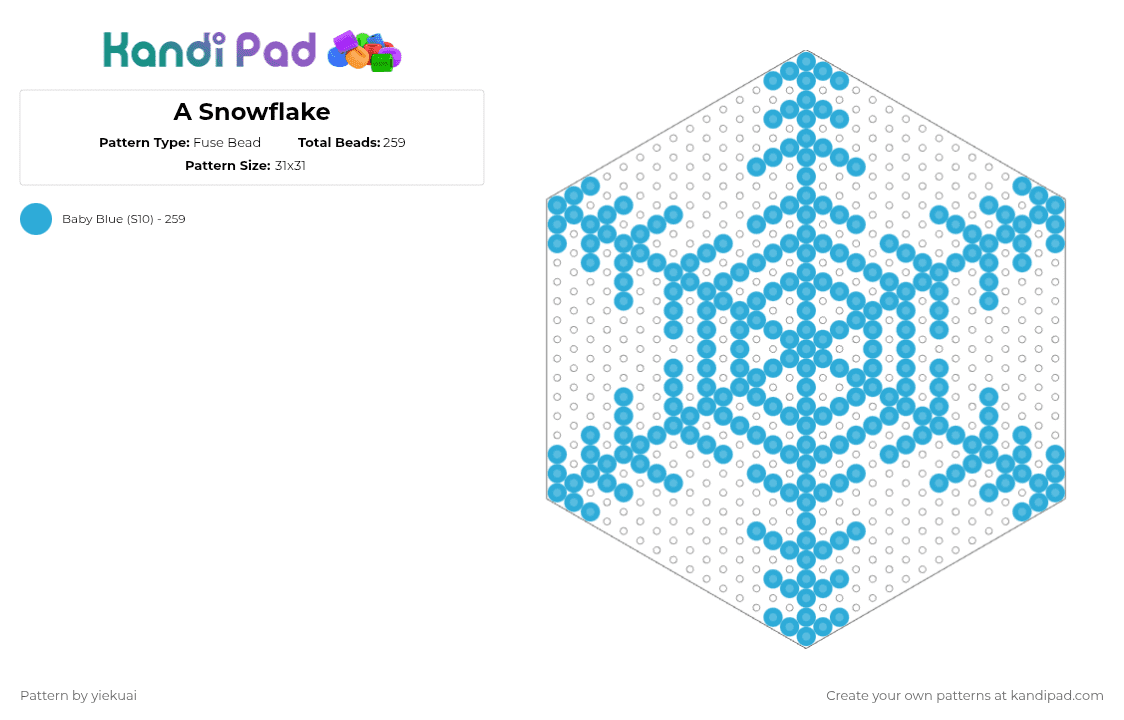 A Snowflake - Fuse Bead Pattern by yiekuai on Kandi Pad - light blue