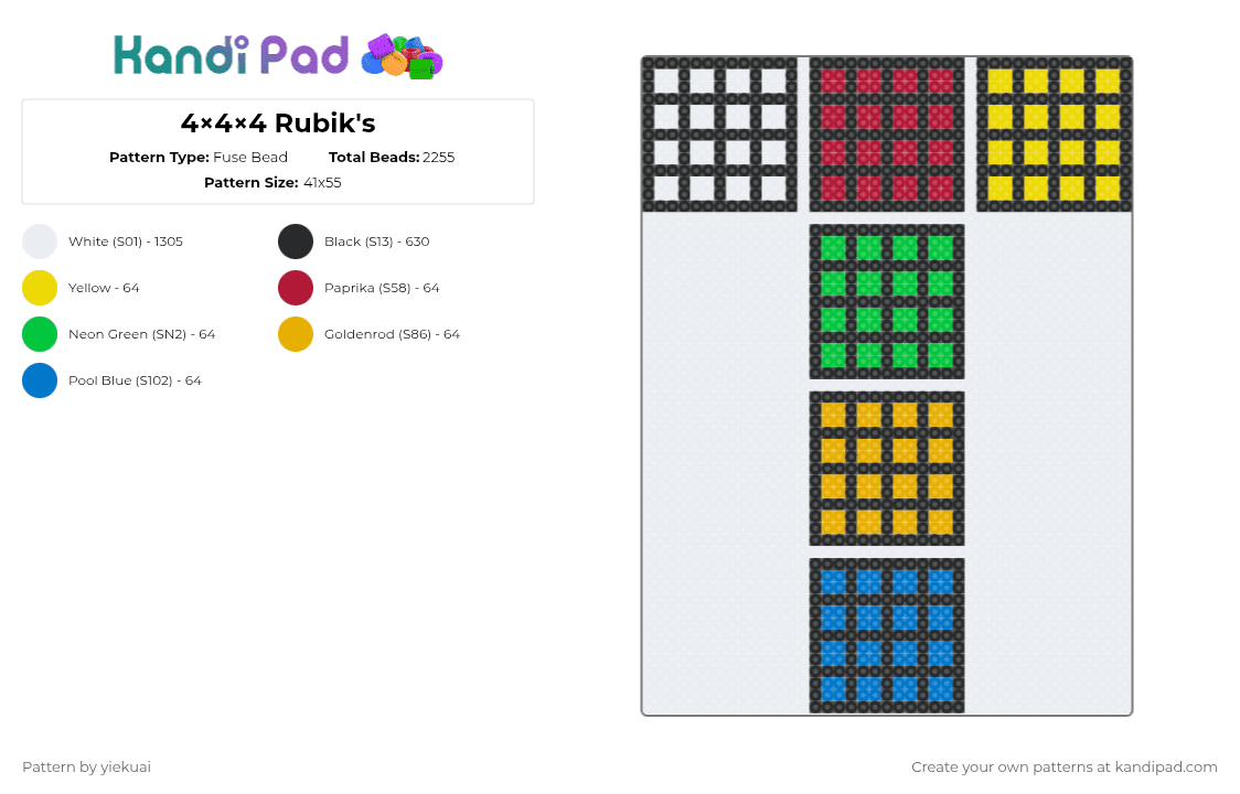 4×4×4 Rubik\'s - Fuse Bead Pattern by yiekuai on Kandi Pad - colorful, orange, red, white