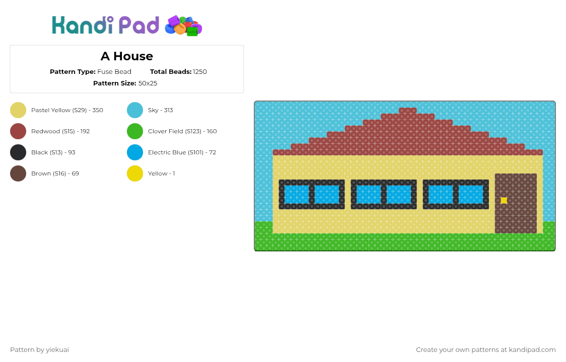 A House - Fuse Bead Pattern by yiekuai on Kandi Pad - light blue,yellow