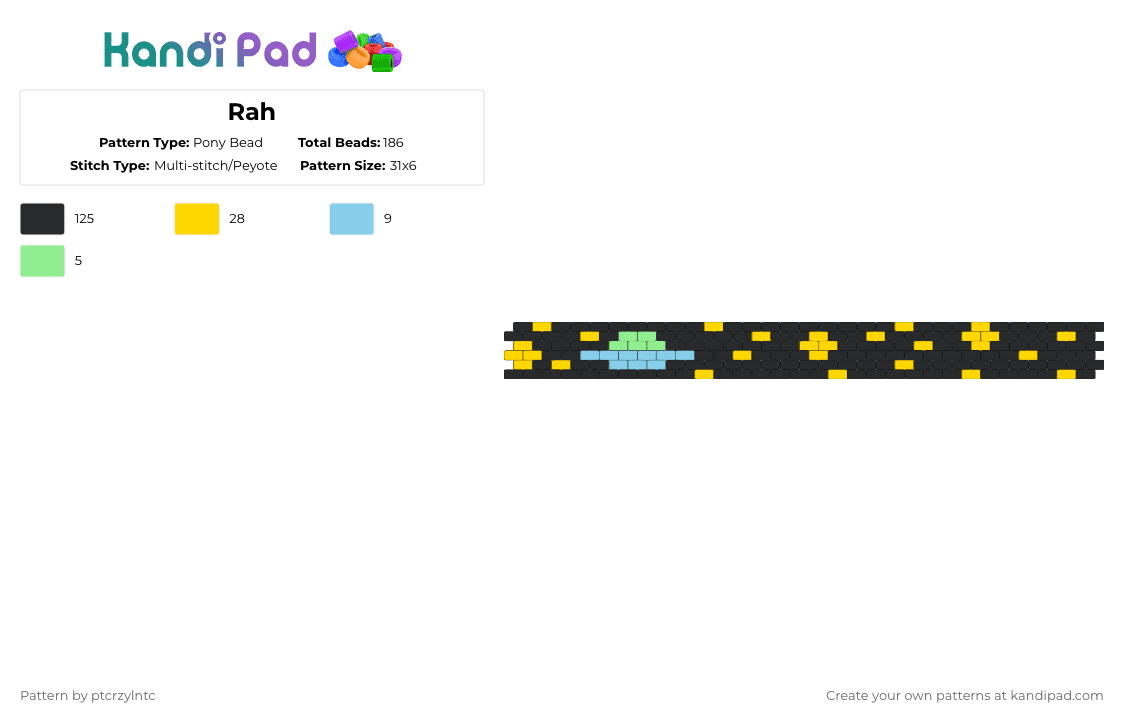 Rah - Pony Bead Pattern by ptcrzylntc on Kandi Pad - black,yellow