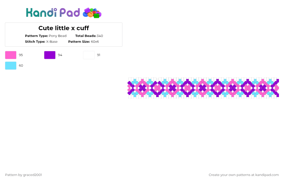 Cute little x cuff - Pony Bead Pattern by graced2001 on Kandi Pad - purple,pink
