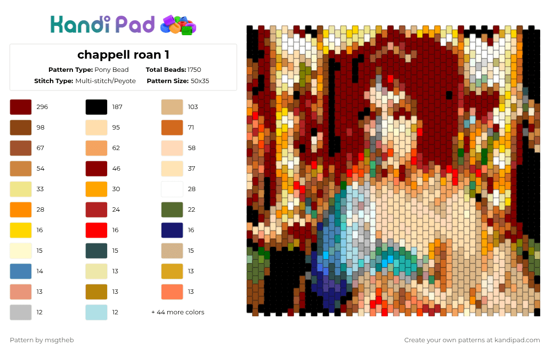 chappell roan 1 - Pony Bead Pattern by msgtheb on Kandi Pad - beige, brown, orange, red