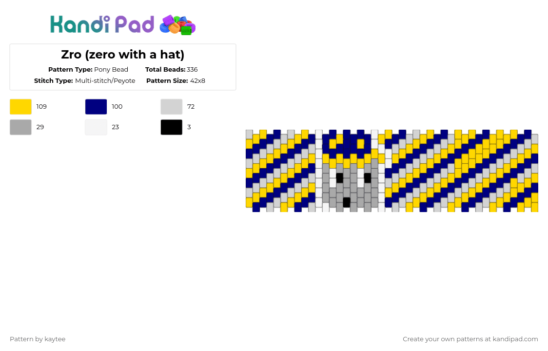 Zro (zero with a hat) - Pony Bead Pattern by kaytee on Kandi Pad - yellow,purple,characters