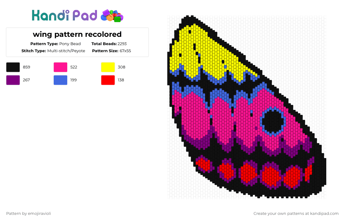 wing pattern recolored - Pony Bead Pattern by emojiravioli on Kandi Pad - pink
