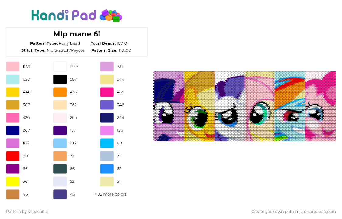 Mlp mane 6! - Pony Bead Pattern by shpashific on Kandi Pad - pink,orange,purple,colorful