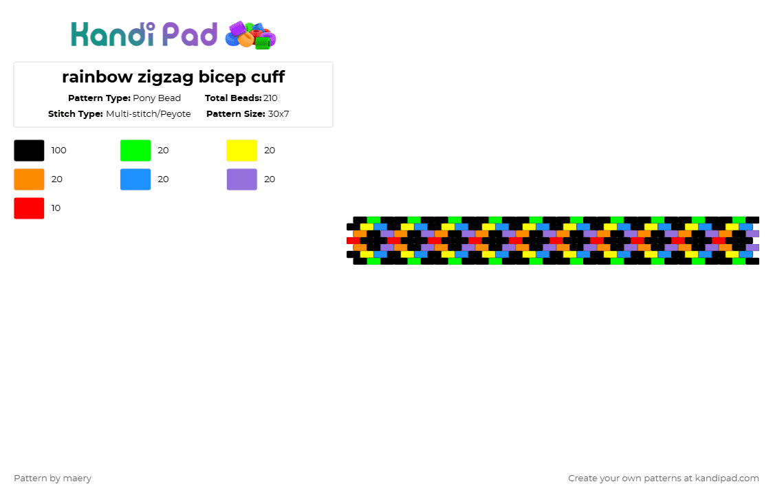 rainbow zigzag bicep cuff - Pony Bead Pattern by maery on Kandi Pad - black,yellow,light blue,colorful