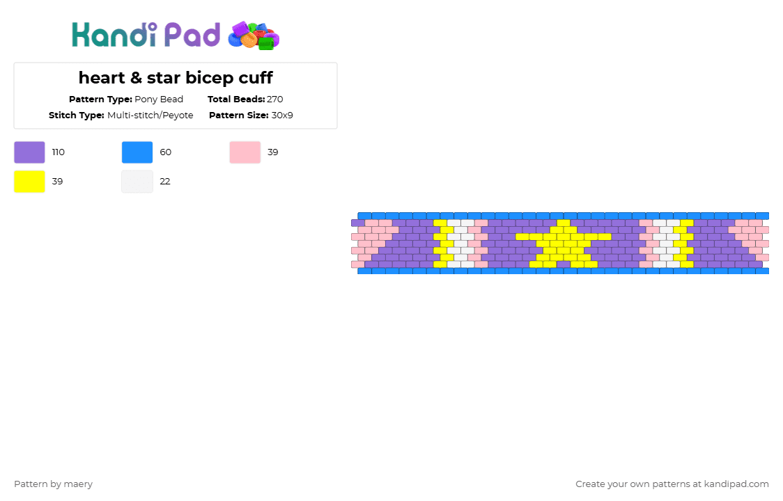 heart & star bicep cuff - Pony Bead Pattern by maery on Kandi Pad - light blue,purple