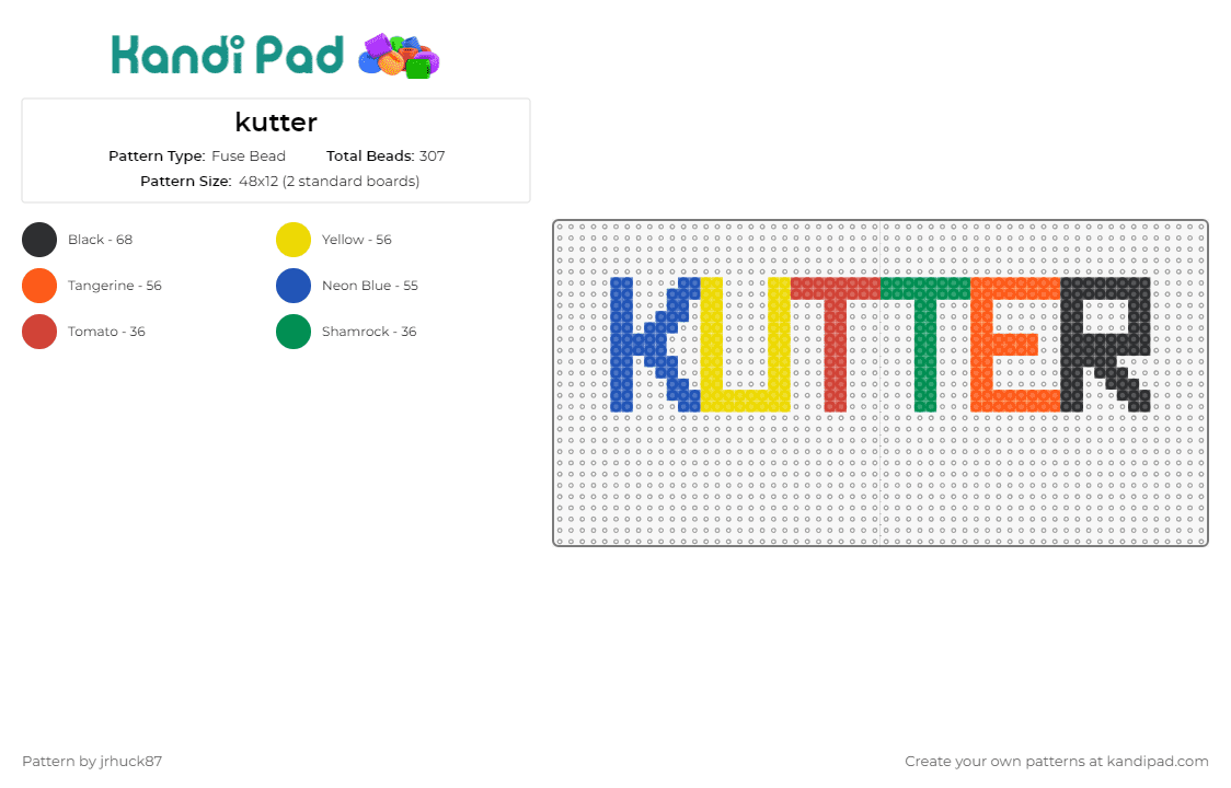 kutter - Fuse Bead Pattern by jrhuck87 on Kandi Pad - text,colorful,bold,fun,personalize,style,stand out,vibrant,representation