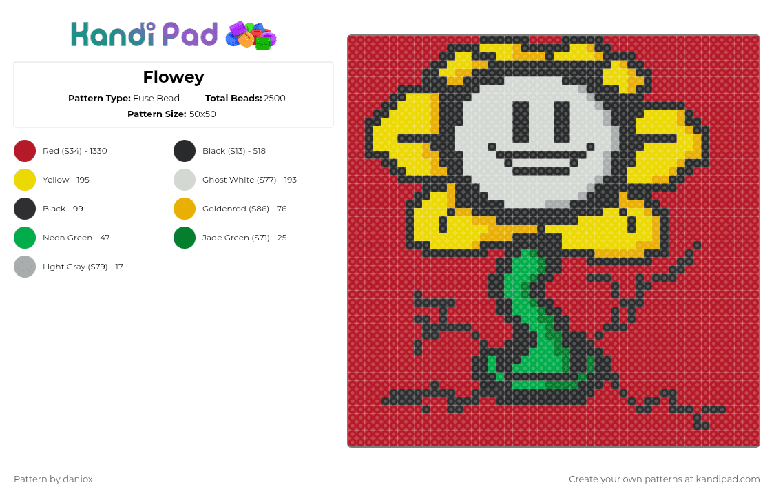 Flowey Fuse Bead Pattern - Kandi Pad | Kandi Patterns, Fuse Bead ...