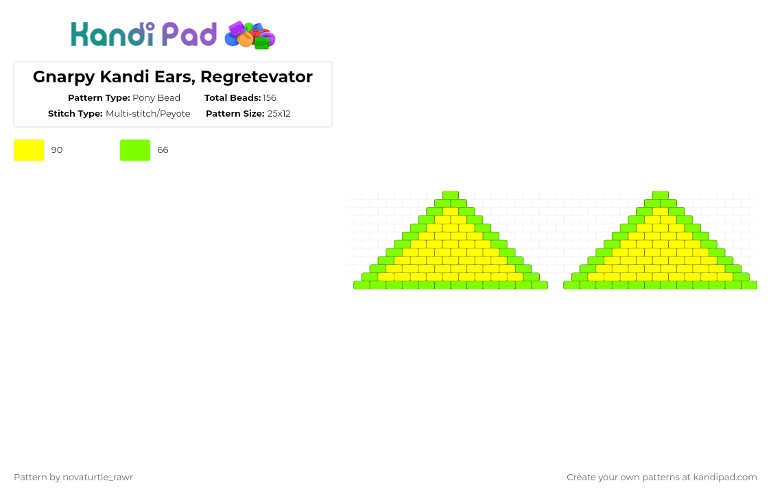 Gnarpy Kandi Ears, Regretevator - Pony Bead Pattern by novaturtle_rawr on Kandi Pad - green,yellow,regretevator,gnarpy,alien,cat,ear,roblox