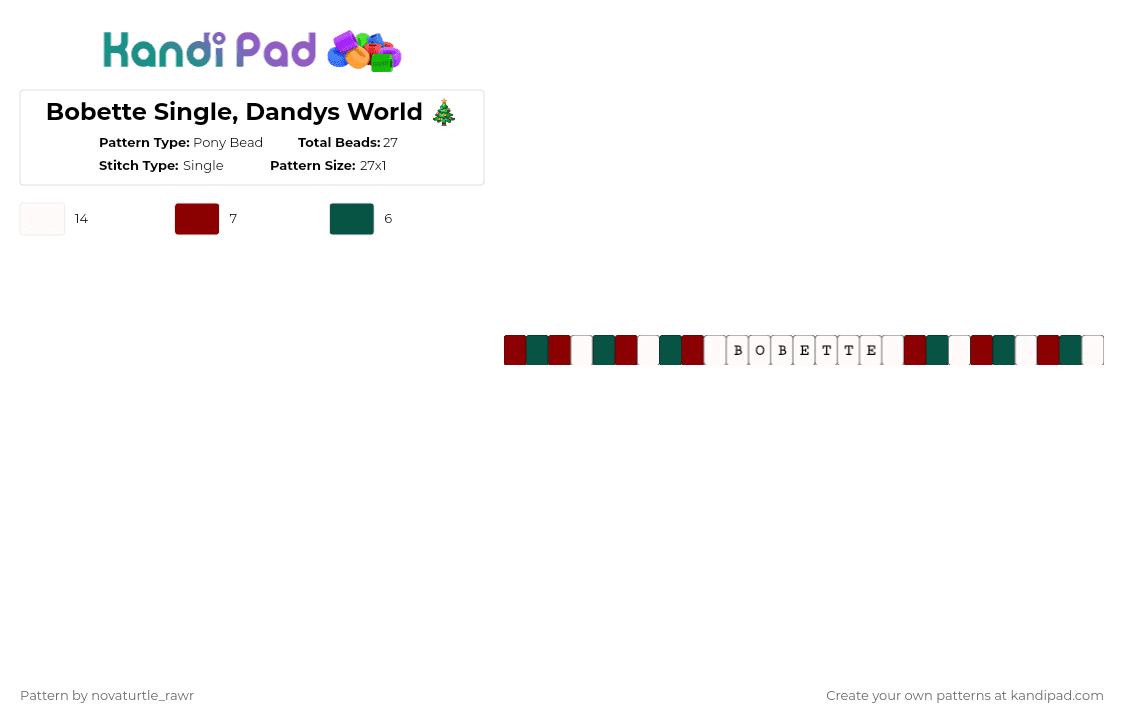 Bobette Single, Dandys World 🎄 - Pony Bead Pattern by novaturtle_rawr on Kandi Pad - red,white,dw,dandys world,bobette dw,bobette,bobette dandys world,christmas,toon,single