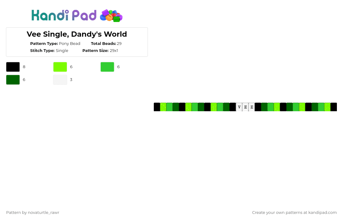 Vee Single, Dandy\'s World - Pony Bead Pattern by novaturtle_rawr on Kandi Pad - green,vee,dandys world,vee dandys world,single,roblox,robot
