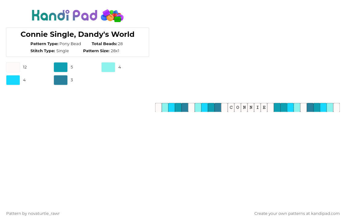 Connie Single, Dandy\'s World - Pony Bead Pattern by novaturtle_rawr on Kandi Pad - light blue,teal,ghost,dw,toon,connie,dandys world,connie dw,connie dandys world,single