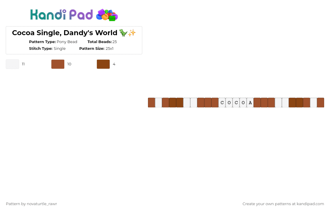 Cocoa Single, Dandy\'s World 🦖✨️ - Pony Bead Pattern by novaturtle_rawr on Kandi Pad - white,red,cocoa,cocoa dandys world,brown bunny,single,roblox,dandys world,dandys world roblox