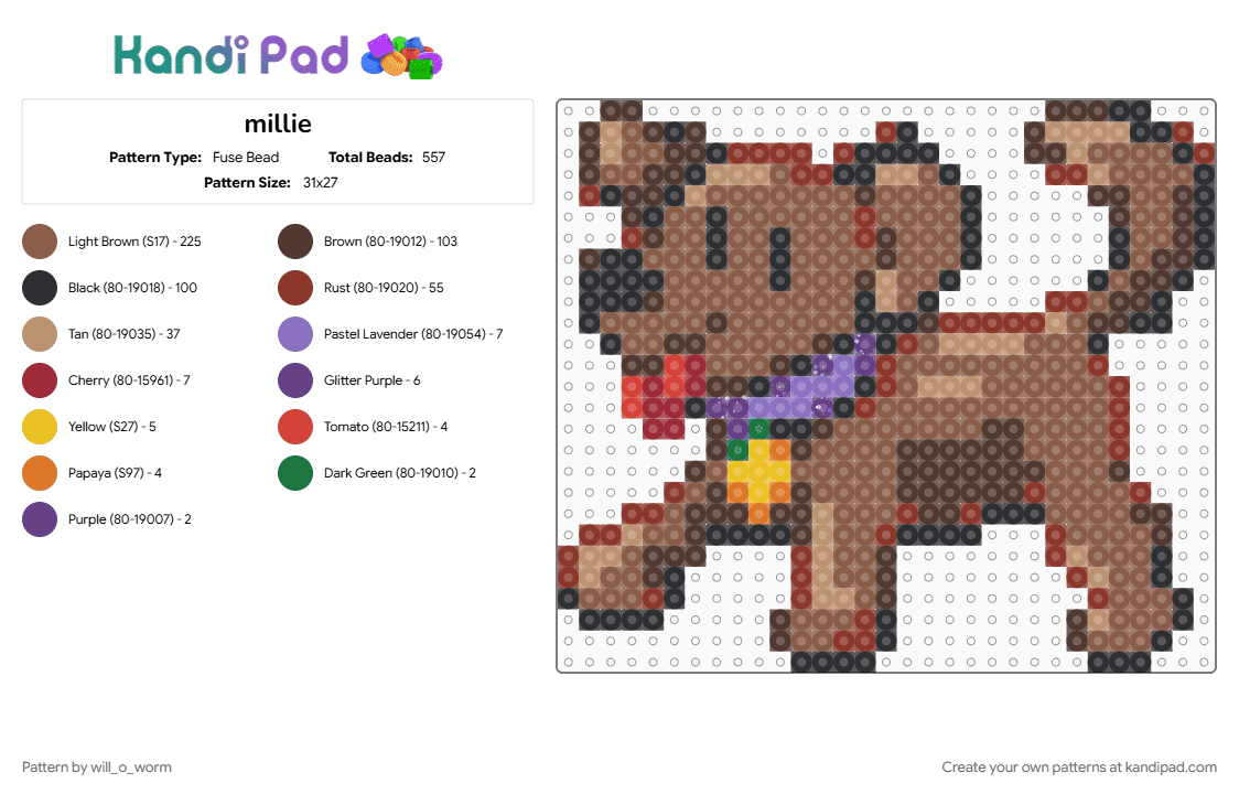millie - Fuse Bead Pattern by will_o_worm on Kandi Pad - brown, dog, red, tan