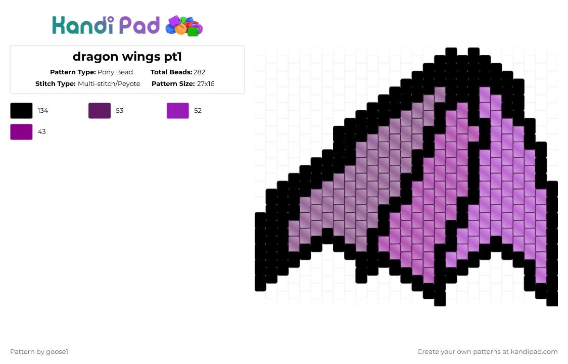 dragon wings pt1 - Pony Bead Pattern by goose1 on Kandi Pad - black,pink