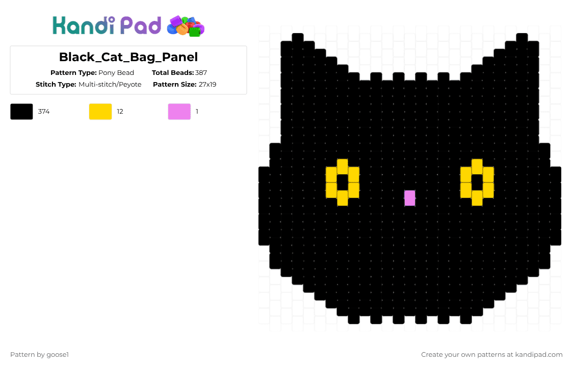 Black_Cat_Bag_Panel - Pony Bead Pattern by goose1 on Kandi Pad - black,yellow