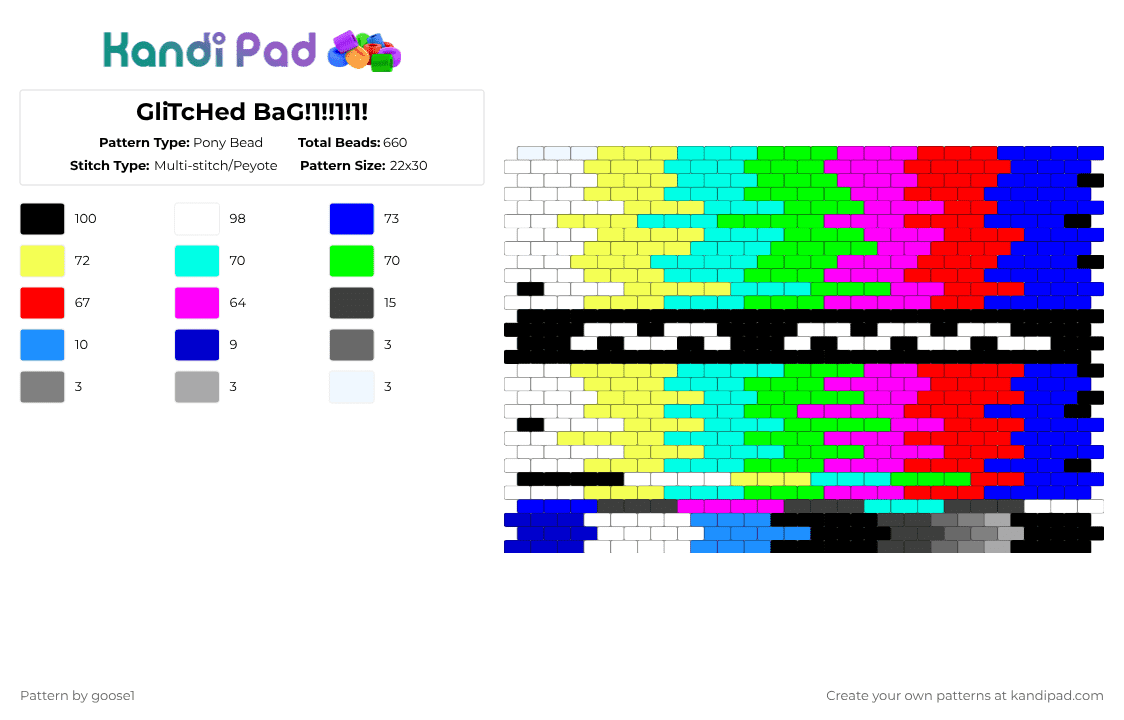 GliTcHed BaG!1!!1!1! - Pony Bead Pattern by goose1 on Kandi Pad - light blue,pink,purple,colorful