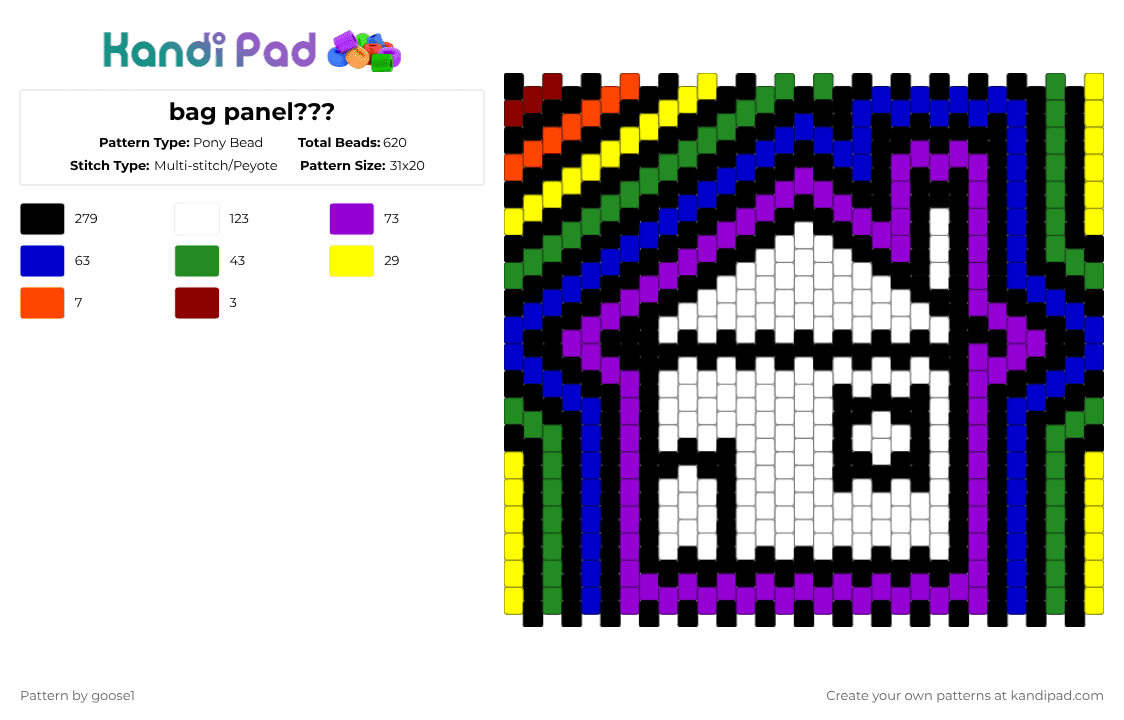 Bag panel??? Pony Bead Pattern - Kandi Pad | Kandi Patterns, Fuse Bead ...