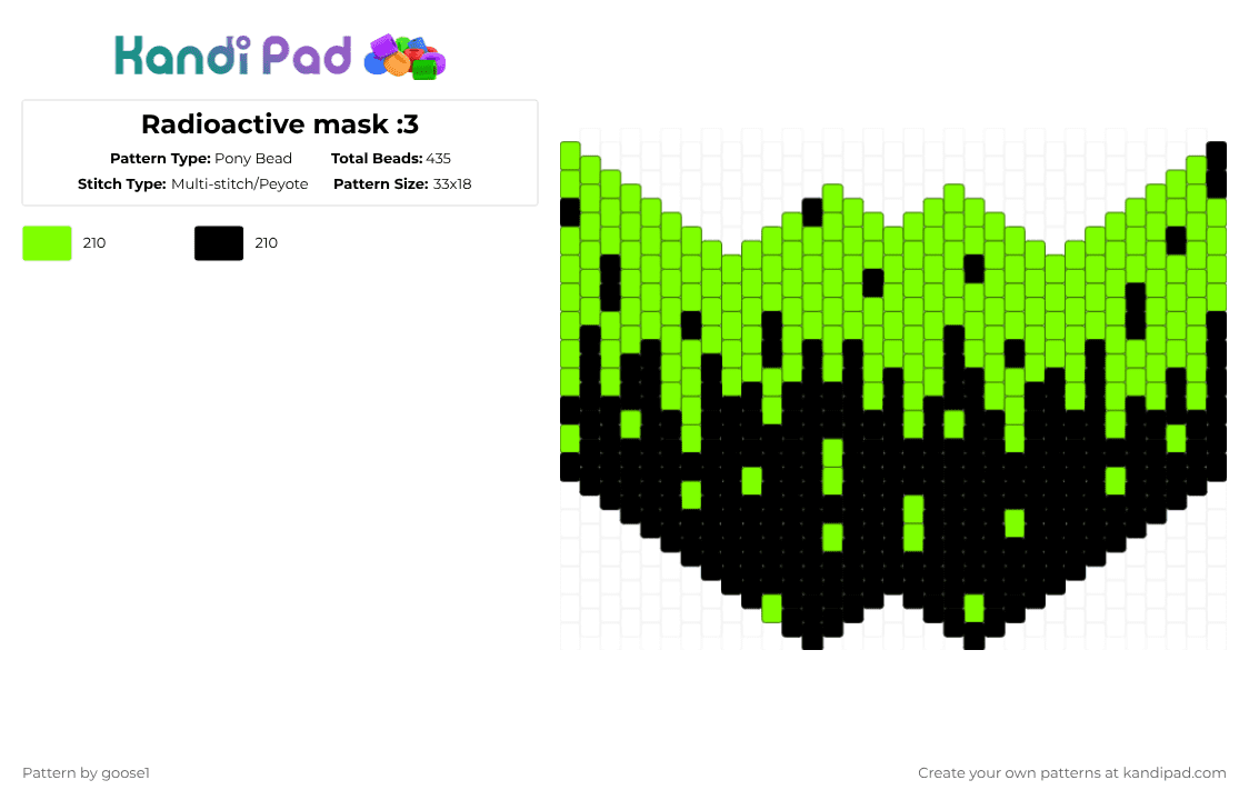 Radioactive mask :3 - Pony Bead Pattern by goose1 on Kandi Pad - green,black