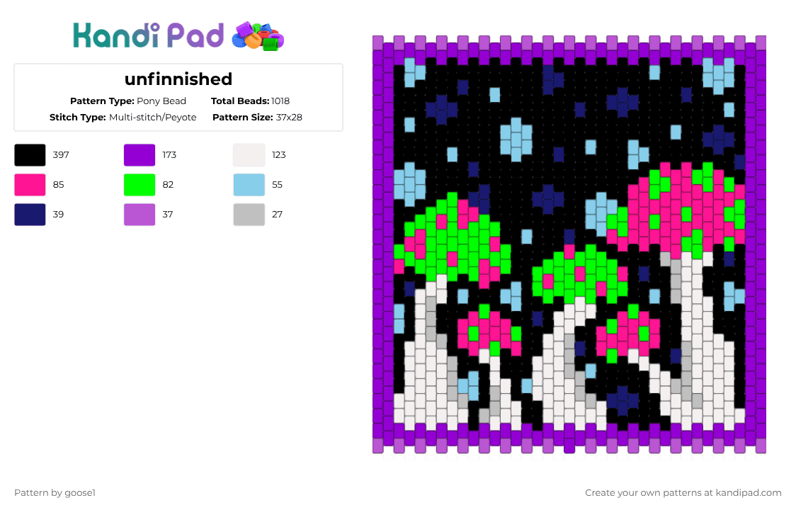 mushroom bag panel!!!! - Pony Bead Pattern by goose1 on Kandi Pad - purple,pink