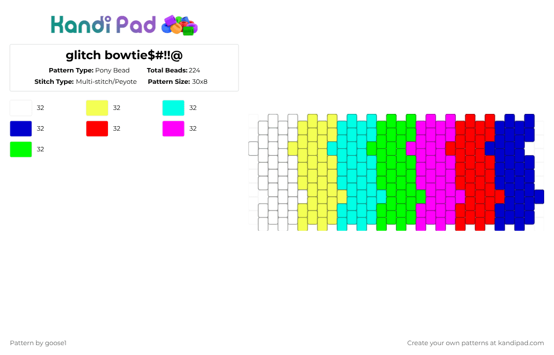 glitch bowtie$#!!@ - Pony Bead Pattern by goose1 on Kandi Pad - light blue,red,green,colorful
