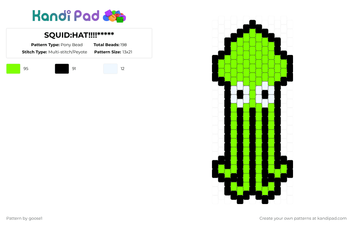 SQUID:HAT!!!!***** - Pony Bead Pattern by goose1 on Kandi Pad - green