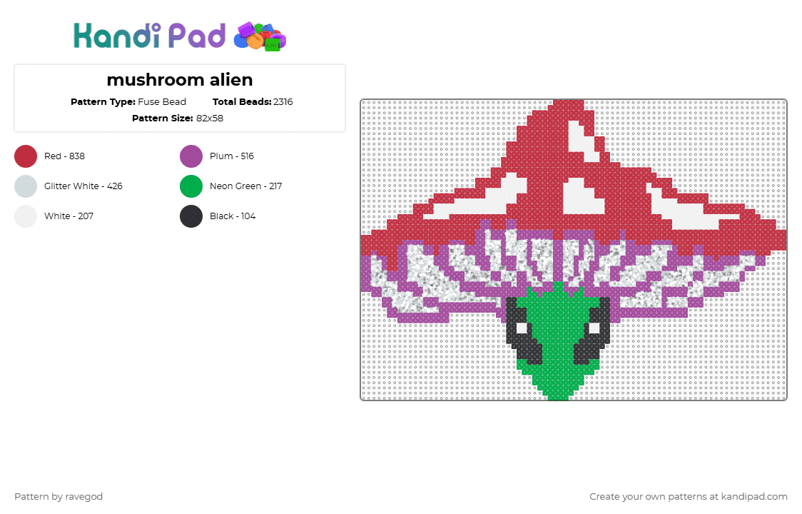 mushroom alien - Fuse Bead Pattern by ravegod on Kandi Pad - red,pink