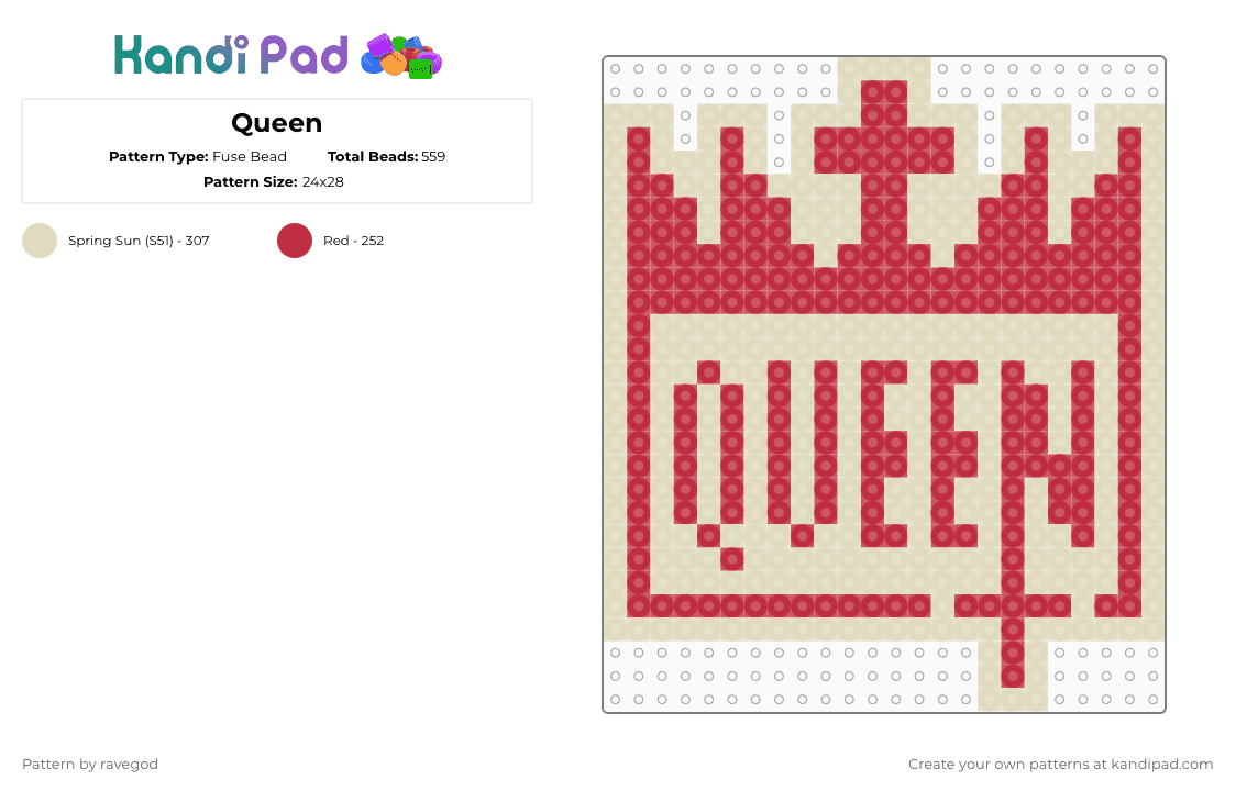 Queen - Fuse Bead Pattern by ravegod on Kandi Pad - red,beige