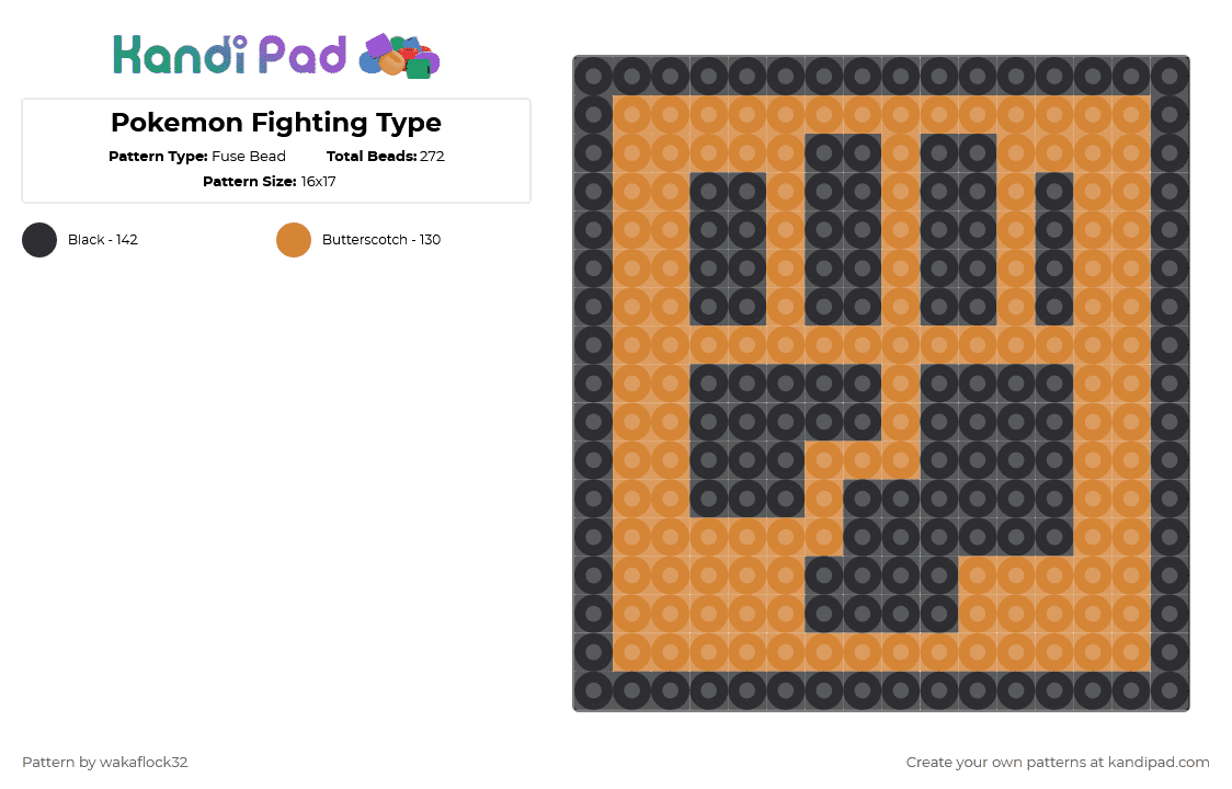 Pokemon Fighting Type - Fuse Bead Pattern by wakaflock32 on Kandi Pad - fighting,fist,gaming,pokemon,video game,black,orange,type,element