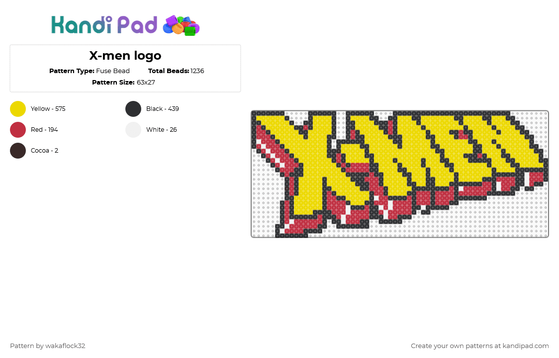 X-men logo - Fuse Bead Pattern by wakaflock32 on Kandi Pad - yellow,x men,xmen,logo