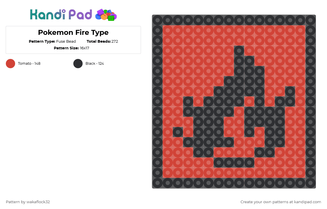 Pokemon Fire Type - Fuse Bead Pattern by wakaflock32 on Kandi Pad - black,red,pokemon,fire,type,energy,sign