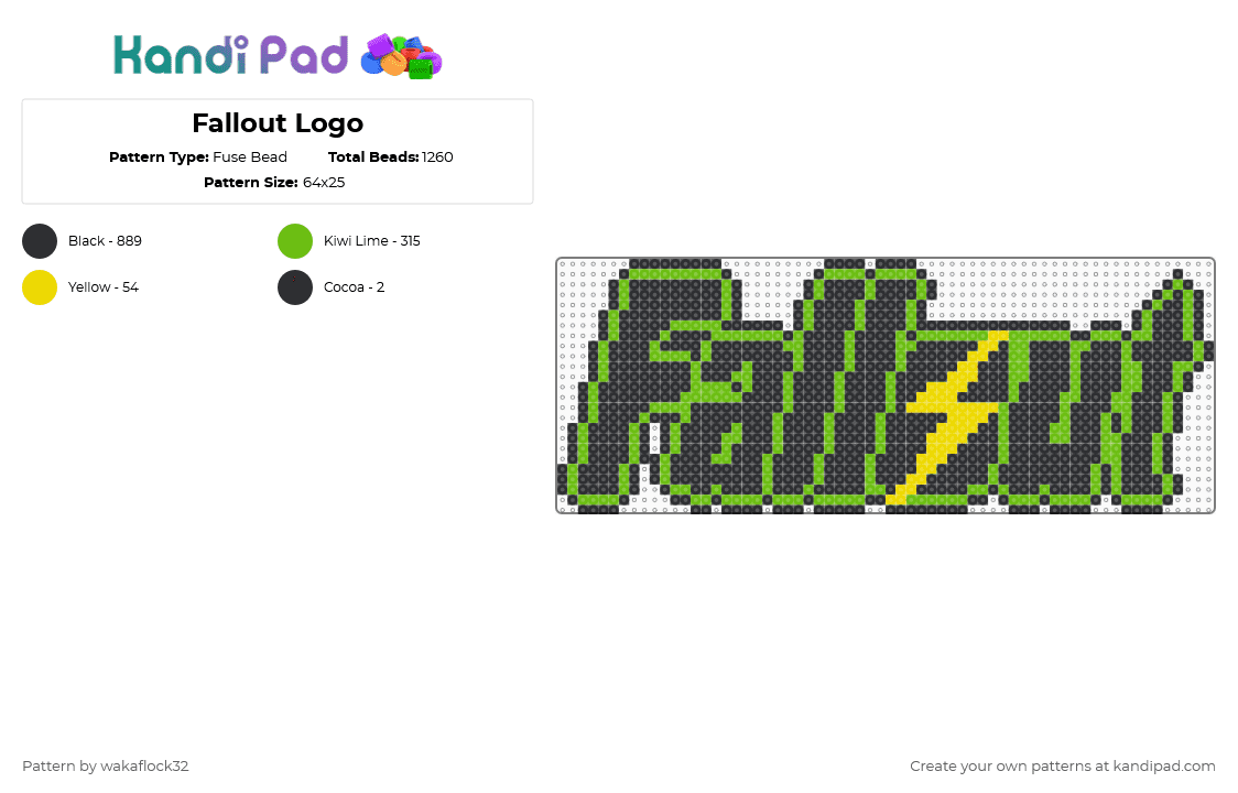 Fallout Logo - Fuse Bead Pattern by wakaflock32 on Kandi Pad - black,green,fallout,video game,video games,logo