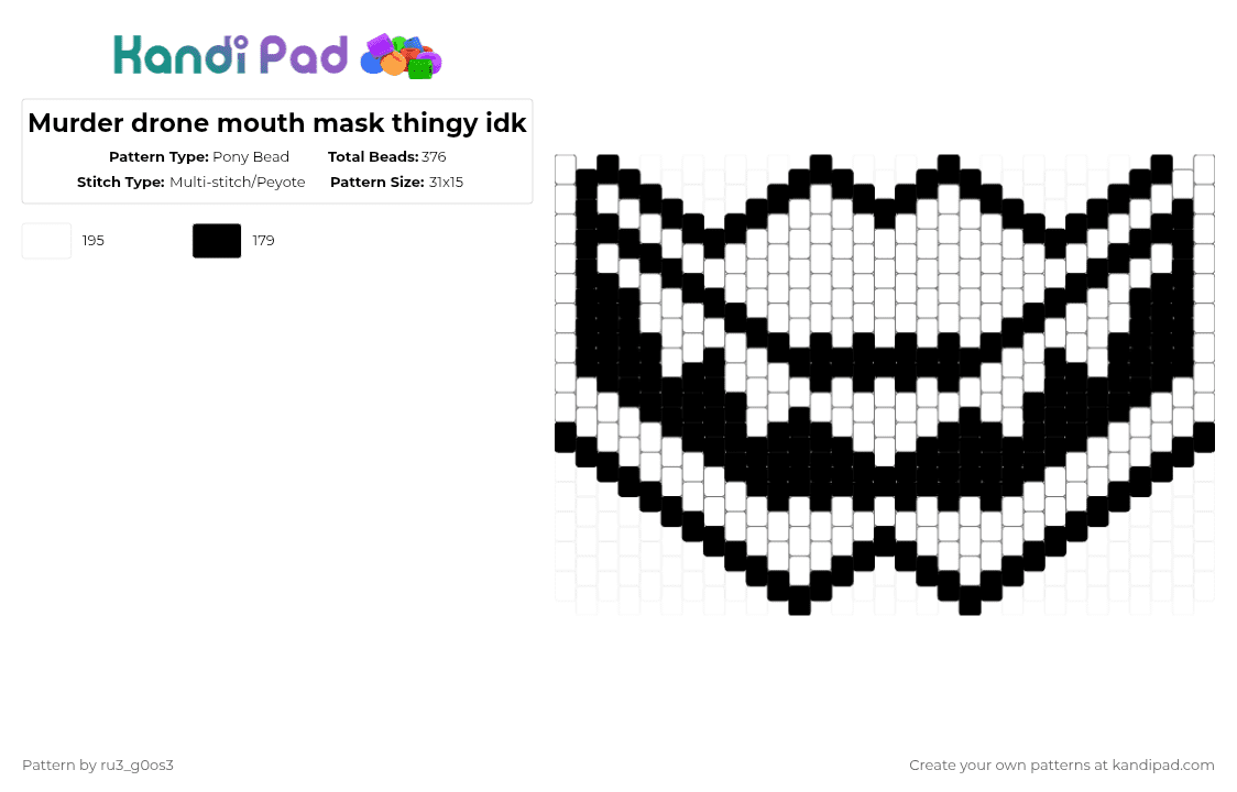 Murder drone mouth mask thingy idk - Pony Bead Pattern by lennon_the_lemon on Kandi Pad - white,black