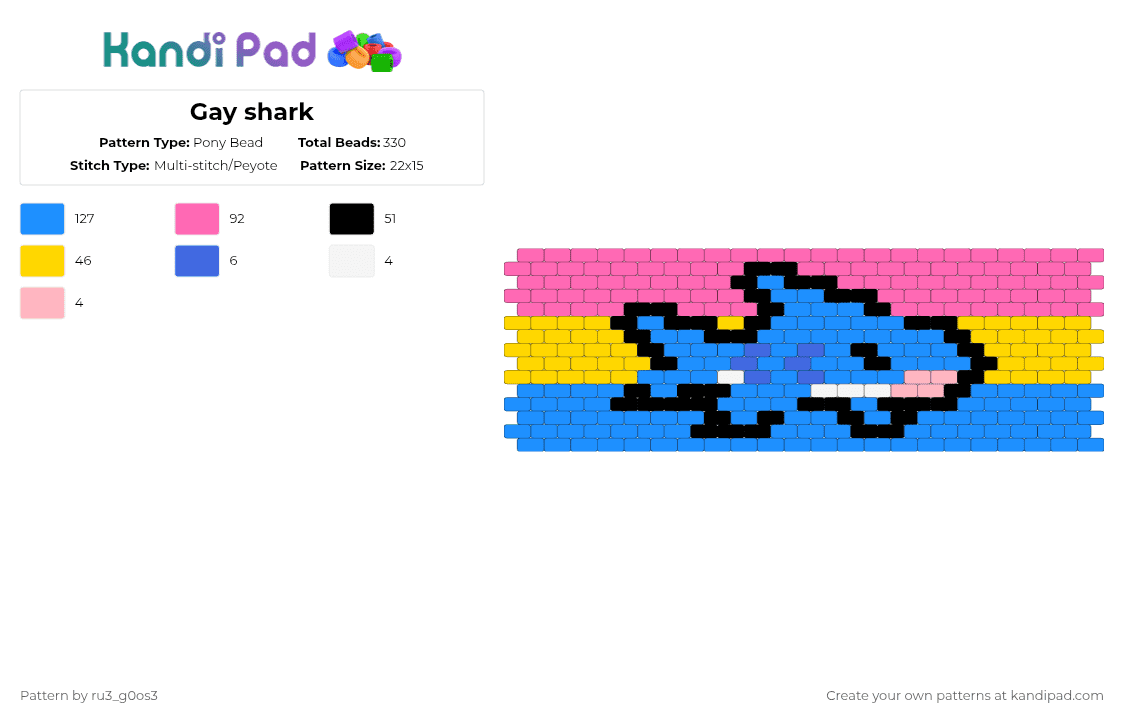 Gay shark - Pony Bead Pattern by lennon_the_lemon on Kandi Pad - pink,light blue