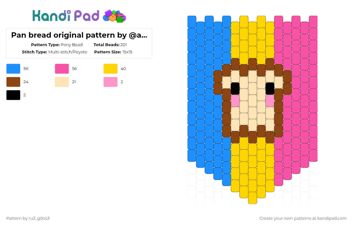 Pan bread original pattern by @ajax_3724 - Pony Bead Pattern by lennon_the_lemon on Kandi Pad - pink,light blue,yellow