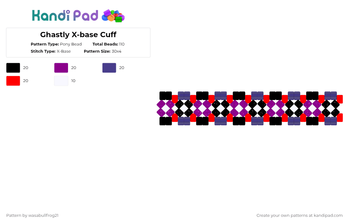 Ghastly X-base Cuff - Pony Bead Pattern by wasabullfrog21 on Kandi Pad - pink,purple,red,ghastly,xbase,cuff