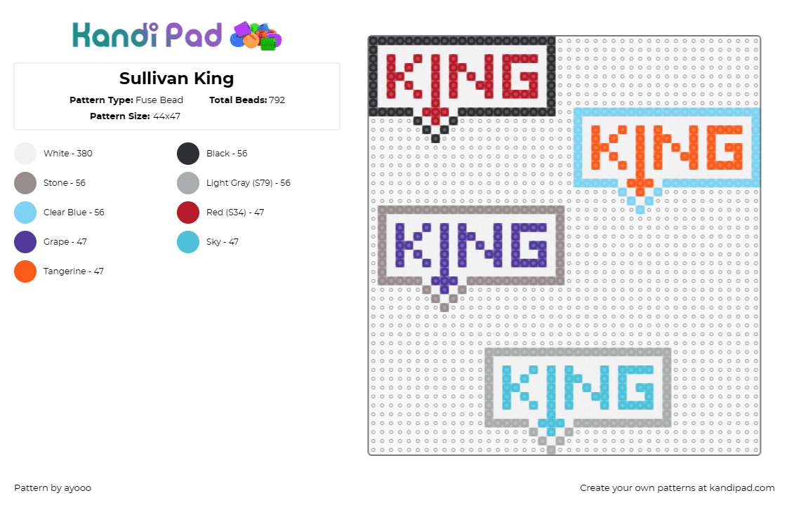 Sullivan King - Fuse Bead Pattern by ayooo on Kandi Pad - sullivan king,logo,dj,edm,music,colorful,text,metal