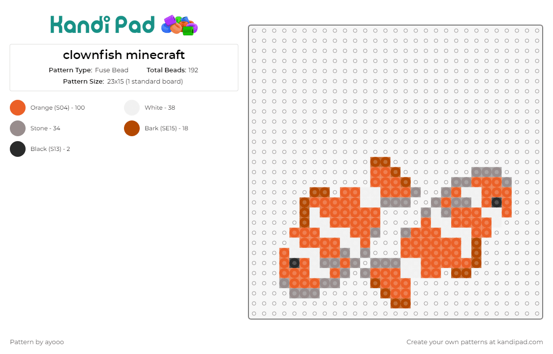 clownfish minecraft - Fuse Bead Pattern by ayooo on Kandi Pad - clown fish,minecraft,nemo,video game,animal,orange