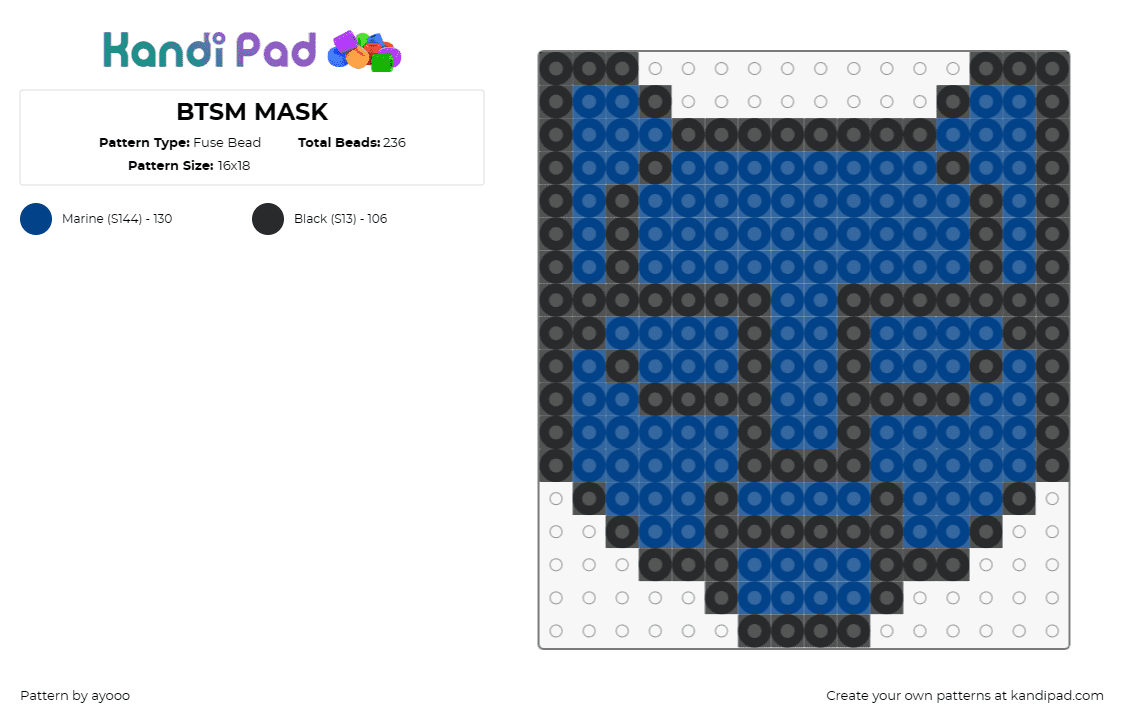 BTSM MASK - Fuse Bead Pattern by ayooo on Kandi Pad - btsm,black tiger sex machine,music,edm,dj,helmet,electronic,vibrant blue,black